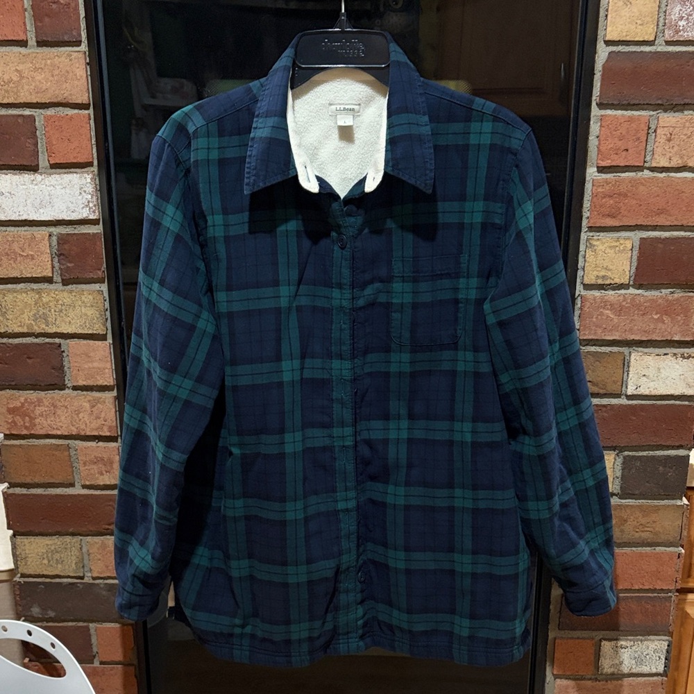 Womens LL bean Blue and Green Plaid Jacket